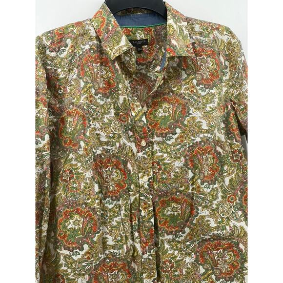 TALBOTS Women’s Petite Tan Multi Floral Print Button-Up Long Sleeve Top SZ 10P - Picture 3 of 9